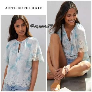 NWT, Anthropologie, Olivia Embroidered Scalloped Tie-Dye Blouse